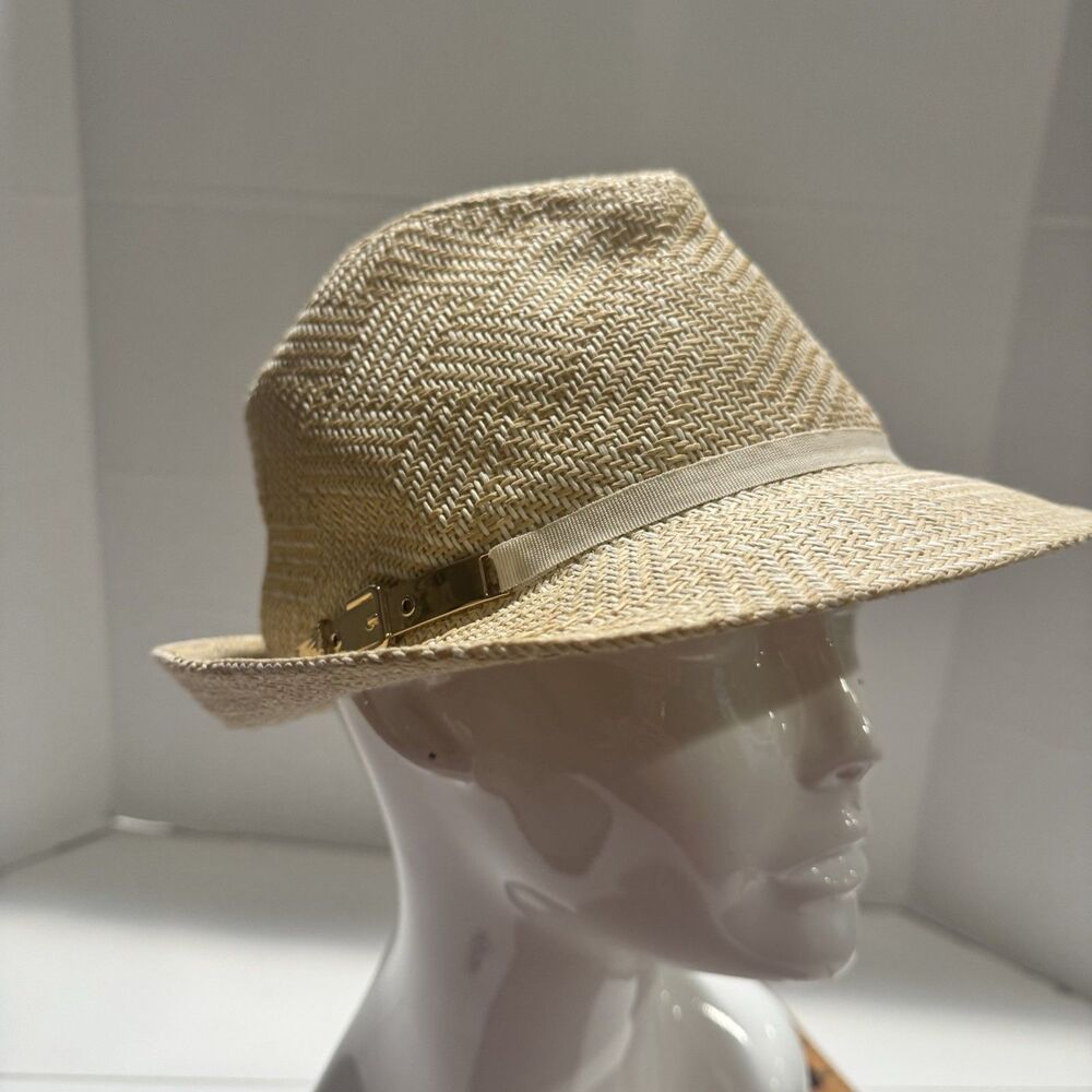 Calvin Klein Straw Hat Womens Beige Wide Brim Fedora Sun